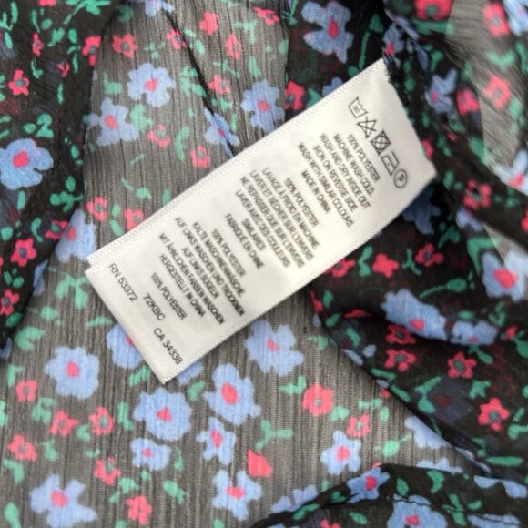 New French Connection Black Blue Floral Blouse Button Down Shirt Womens Size S - Picture 7 of 7